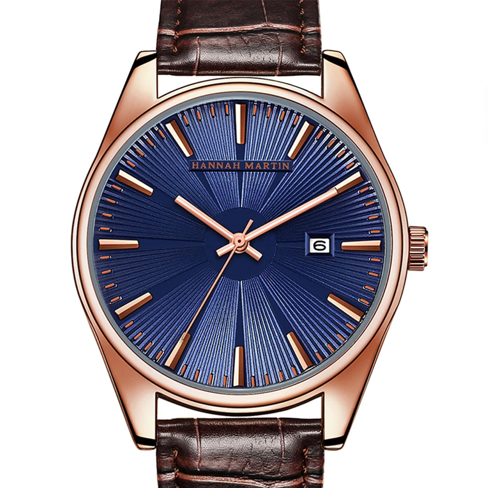 

Dropshipping High Quality Sun Pattern Radial Dial Watch Men Leather Waterproof Wristwatch Top Brand Luxury Watch With Calendar