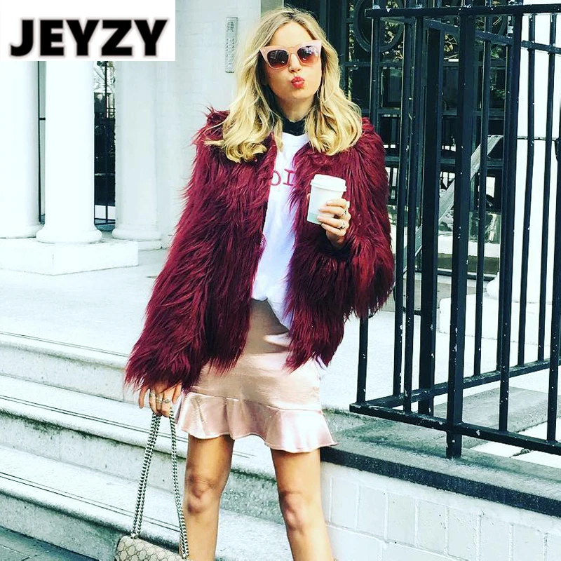 

2018 Winter Outfit Women Faux Fur Coat Jacket Cozy Fluffy Women Winter Jackets Coats New Color Wine Red Pink Plus Size 4XL