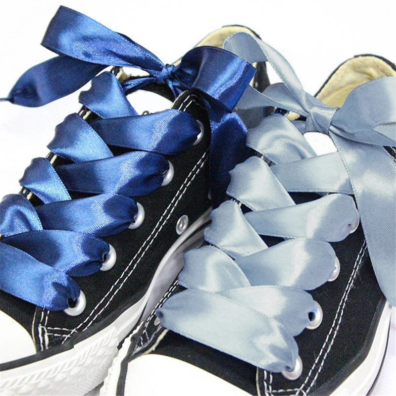 1 Pair 80/100/120/140/160cm Silk Shoelace Double-sided Flat Silk Ribbon Satin Lace Casual Sneaker Sport Shoelaces Women Men Kids
