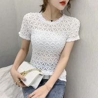 sexy women lace blouse tshirt summer elegant short sleeve o neck short sleeve tops
