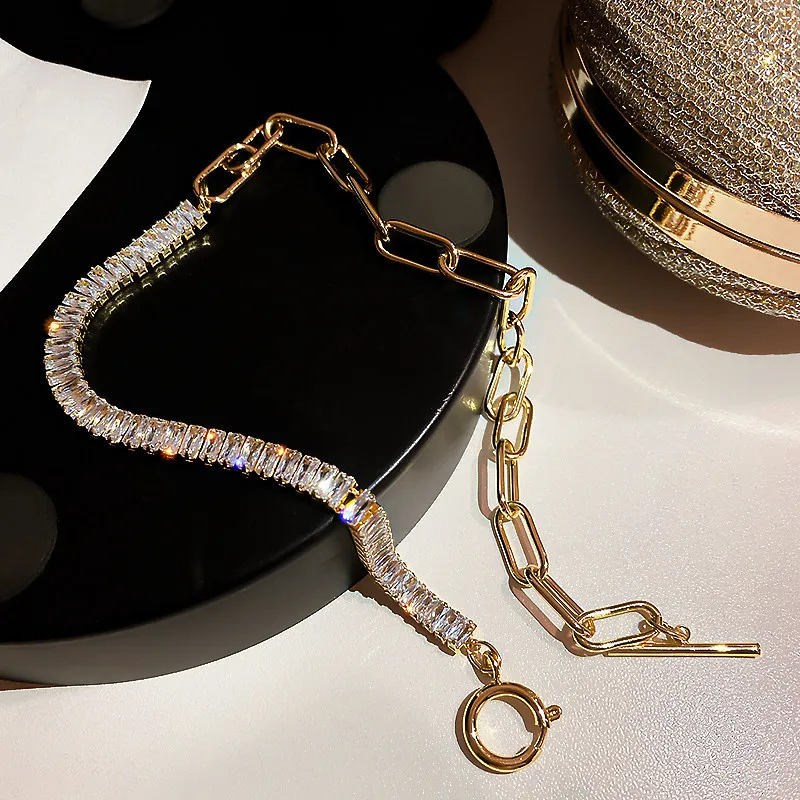 

Trendy Hot 14k Real Gold Jewelry Geometry Chain Necklace for Women Bling AAA Zircon Elegant Charm Accessories Party Gift