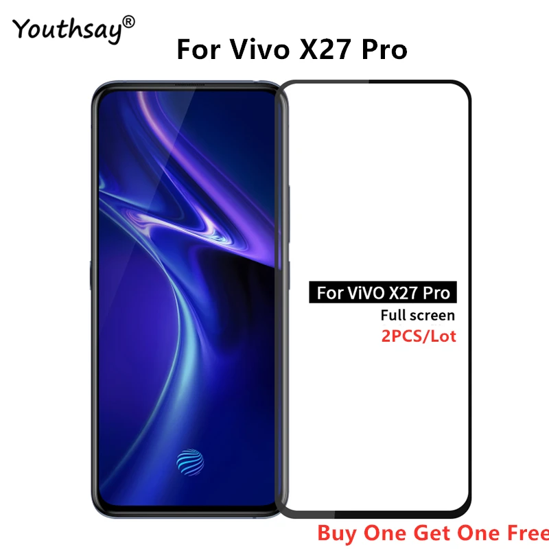 Protector de pantalla de vidrio para Vivo X27 Pro, pel&iacute;cula protectora de cubierta de pegamento completo, vidrio Vivo X27 Pro, 2 piezas-0