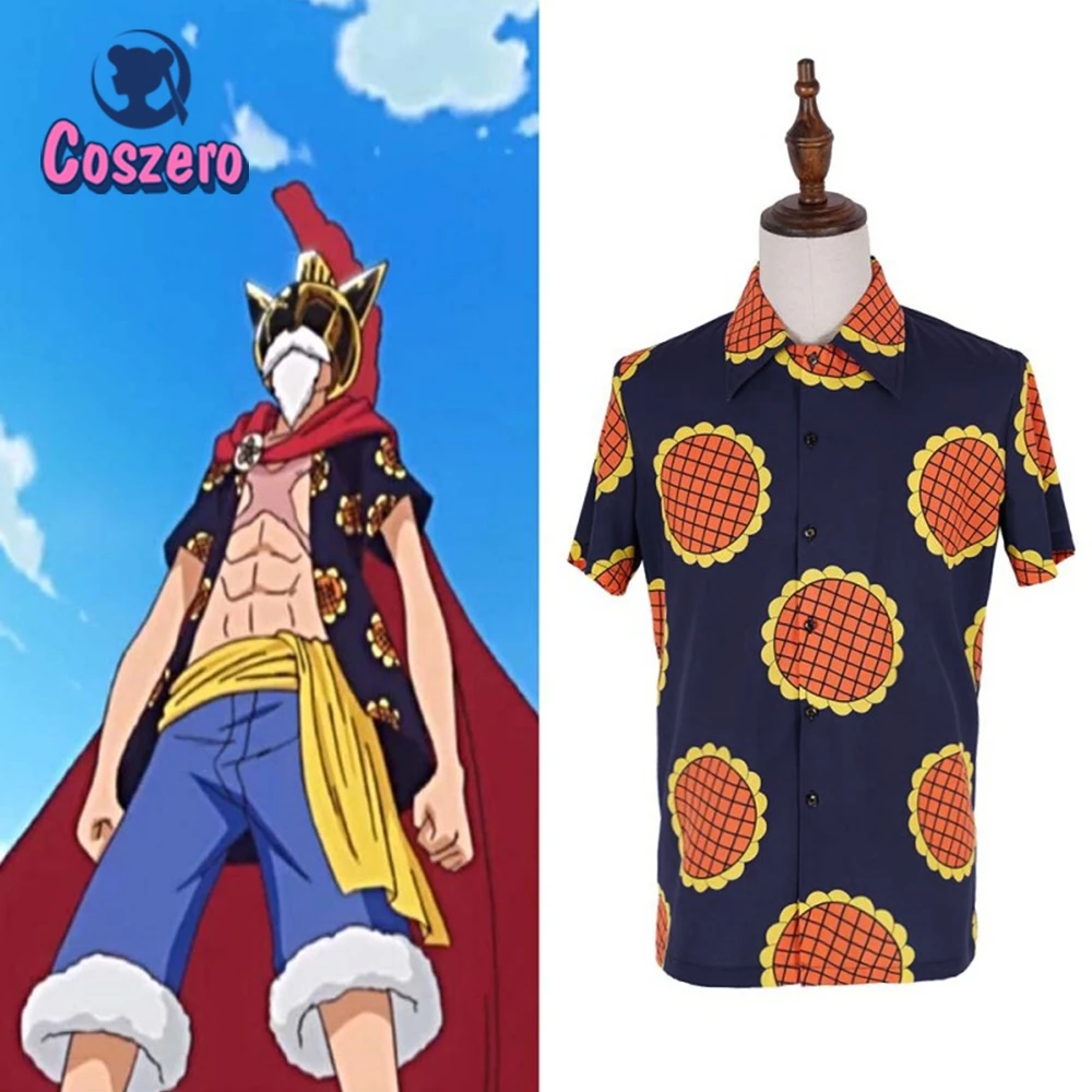 

Anime One Piece Monkey D Luffy Sunflower T-Shirt Cosplay Costumes Dressrosa Corrida Colosseum Halloween Casual Tops Tee