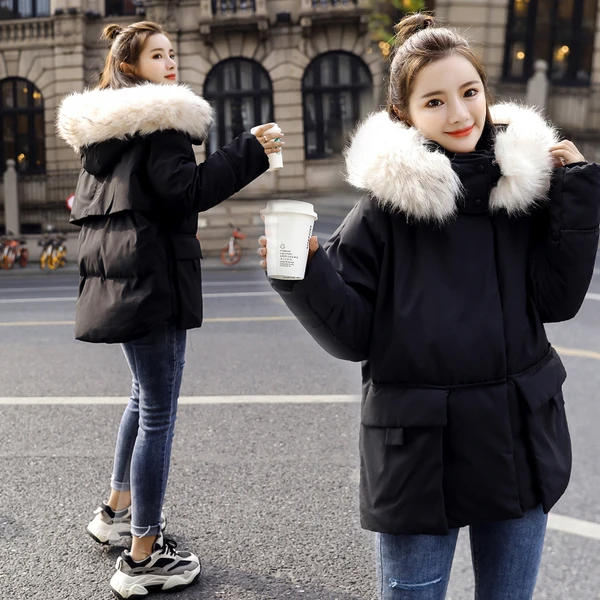 Женское зимнее хлопковое пальто 2019 Новое корейское свободное большое пуховое с