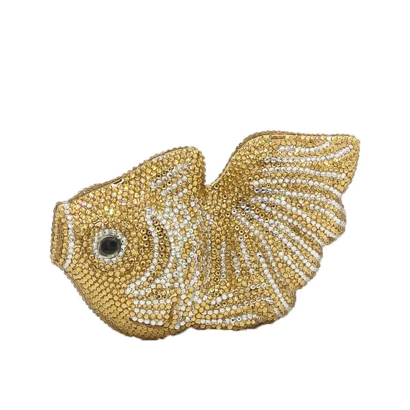 15x10CM Evening Bag Goldfish Flat Bottom Diamond Clutch Bag Party  Banquet Bag a6707