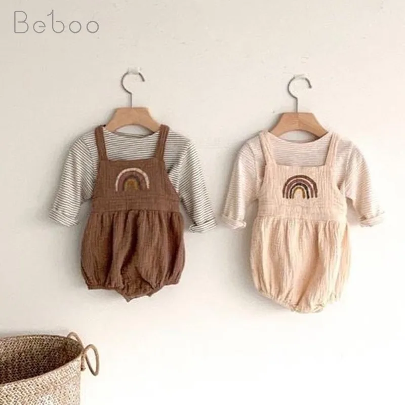 

2023 Ins Rainbow Baby Summer Bodysuits New Cute Children Jumpsuits Clothes For Boys And Girl Newborn Christmas Home Infant 0-24m