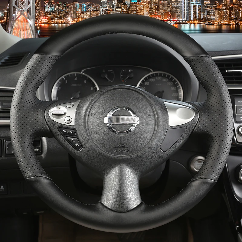 

DIY hand-stitched mahogany leather car steering wheel cover for Nissan Teana Bluebird Sylphy Tiida Accessories