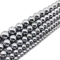 natural silver plated hematite stone beads round loose beads for jewelry making diy bracelet accessories 234681012mm 15
