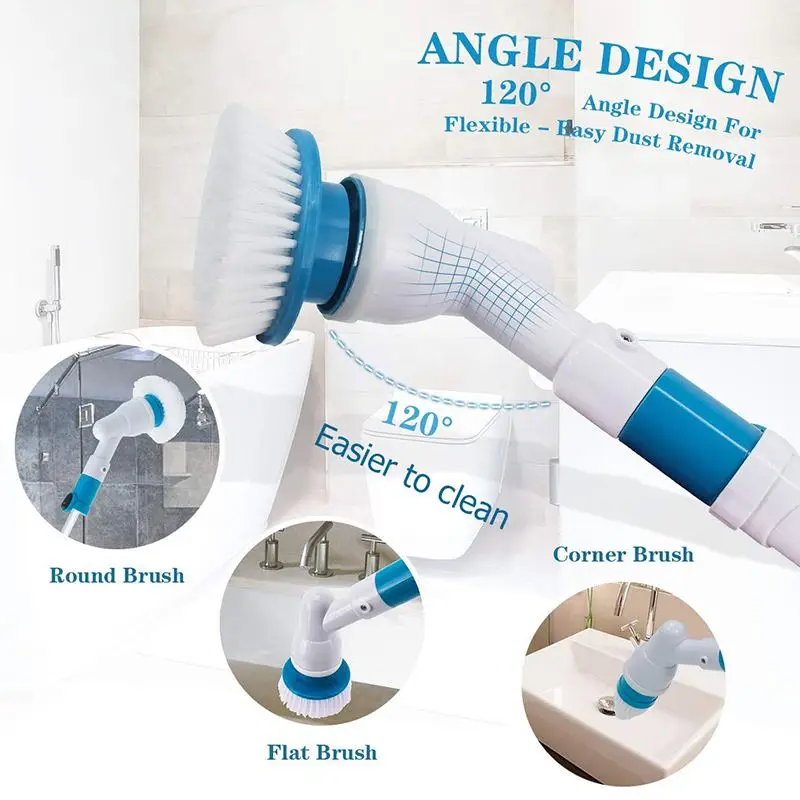 

Electric Spin Scrubber Turbo Scrub Cleaning Cordless Chargeable Bathroom Cleaner and Extension Handle Adaptive Brush Toilet Hand