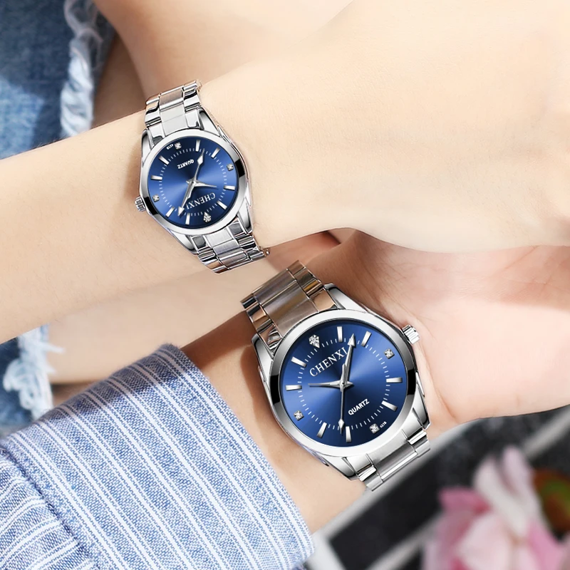 Luxury Brand Fashion Lover Watch Simple Silver Bracelet Wristwatch Women Stainless Steel Quartz Watch For Coupl Free Shipping
