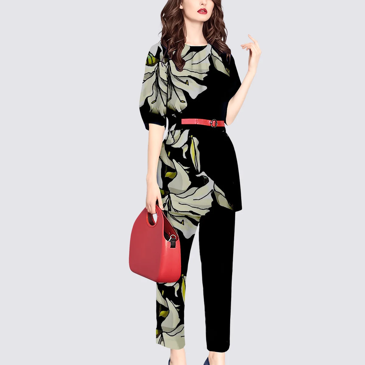 

Goddess Fan temperament five-point sleeve fashion suit 2021 summer new style two-piece blouse and pants