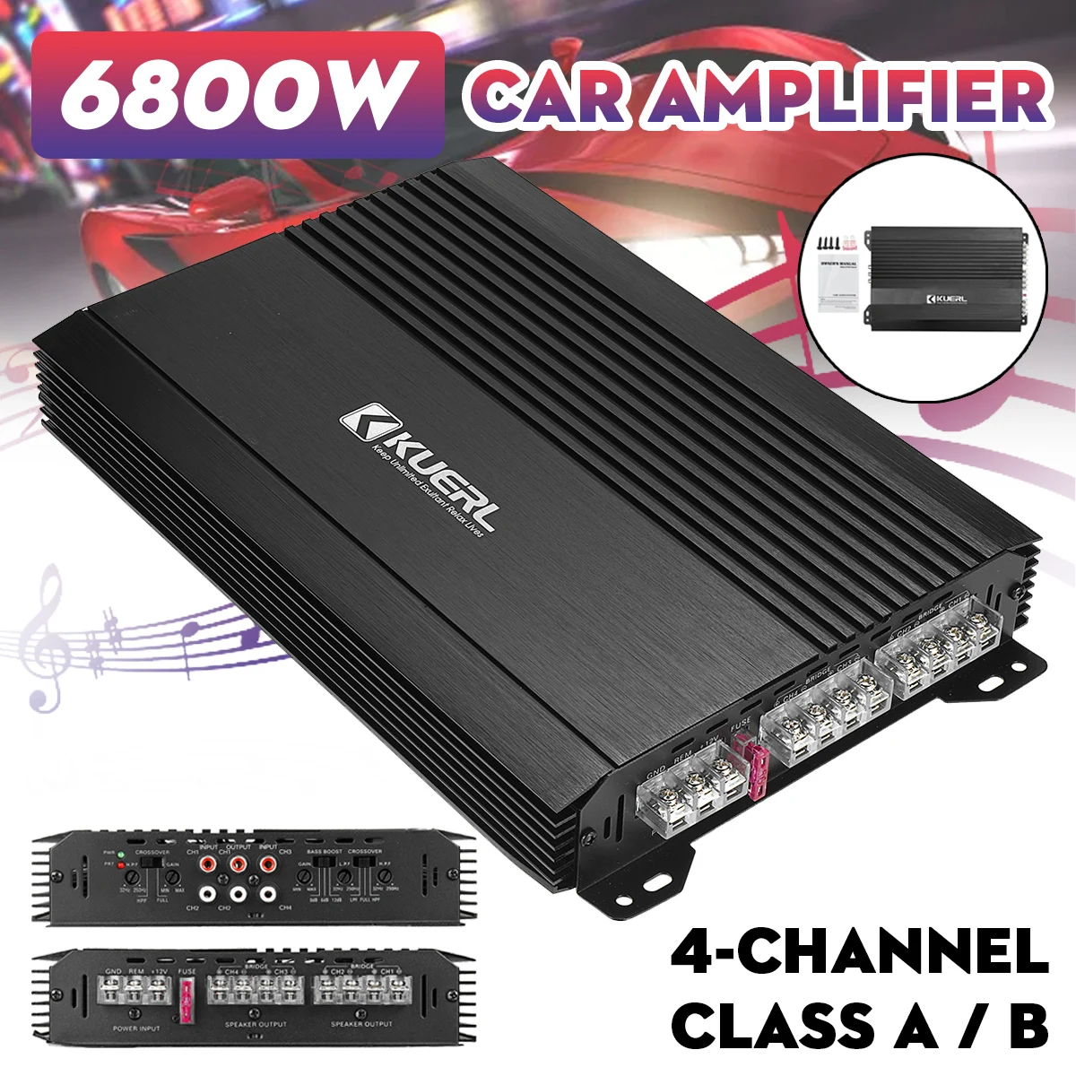Новый 6800W 4 канальный автомобильный сабвуфер усилитель аудио тонкий басов