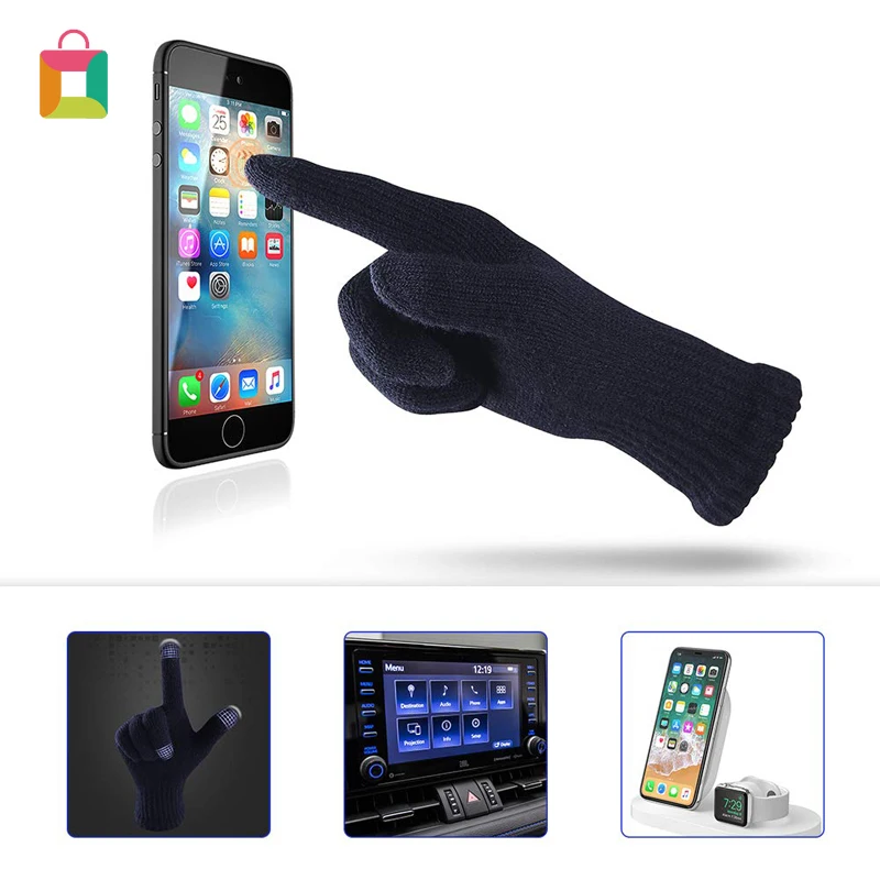 

Зимние вязаные перчатки для сенсорных экранов, высококачественные перчатки, плотные теплые шерстяные однотонные теплые бархатные студенч...