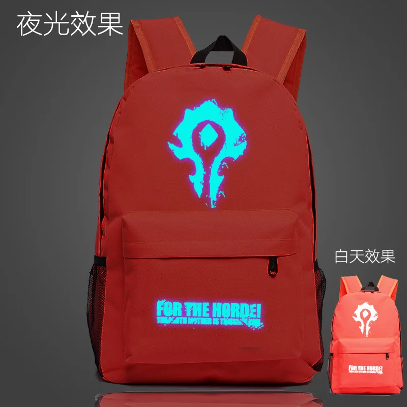 WOW для Horde World Of Warcraft рюкзаки школьные сумки подростков повседневные светящиеся