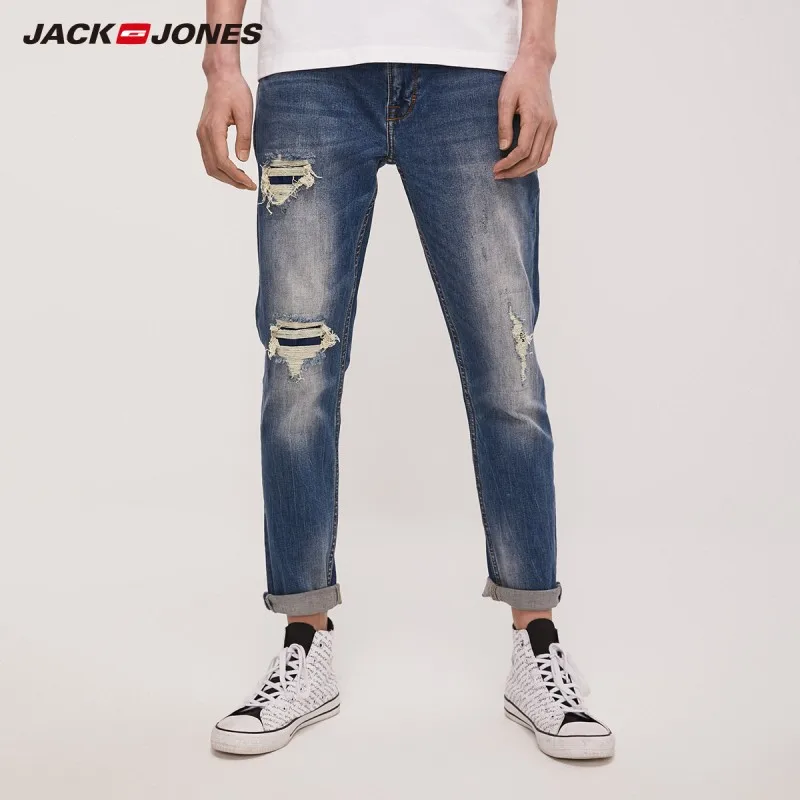 JackJones мужские модные трендовые тонкие Стрейчевые рваные джинсы мужская одежда