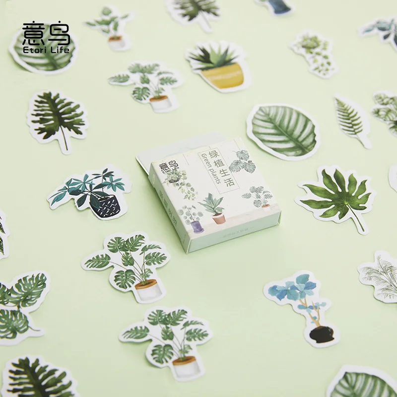 

20Packs Wholesale Mini Box stickers green plant life account diary diy decorative sealing sticker Paper stationary supplies 4CM