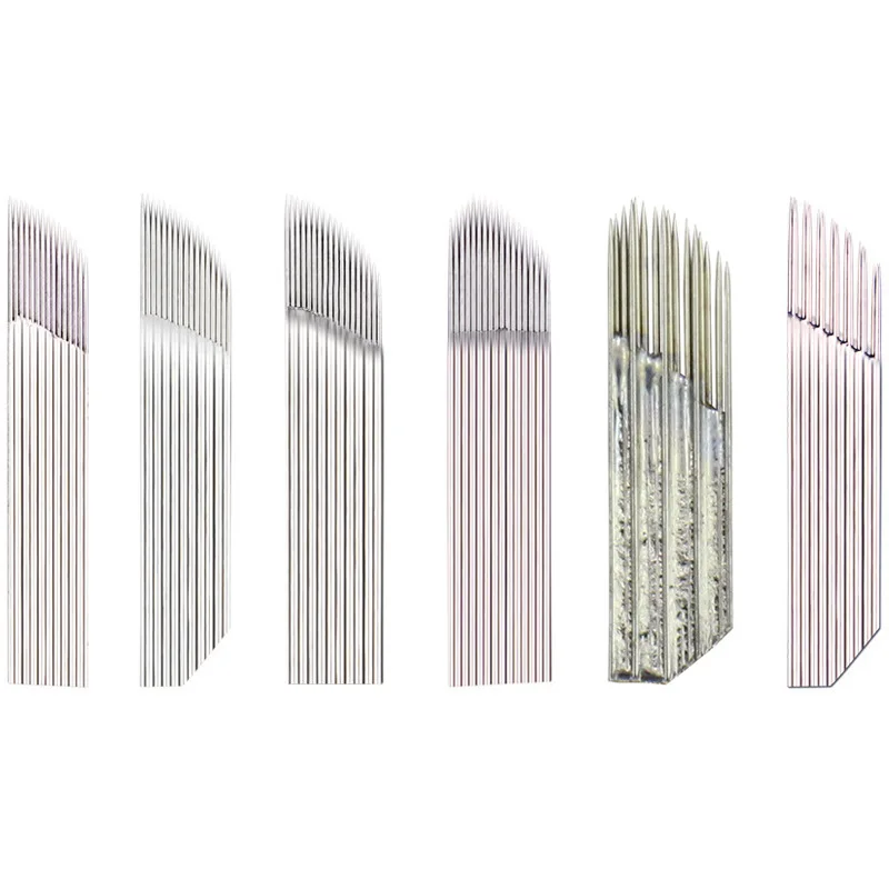 

50pcs Microblading Needles Single Double Row 14 15 16 17 18 Tattoo Line Fog Eyebrows V Shape for Manual Pen Bending Embroidery