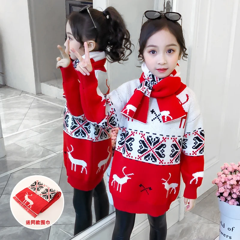 

Для девочек; С принтом в виде оленя с длинным свитера От 3 до 15 лет, для мальчиков и девочек, Рождественский свитер с круглым вырезом и длинным...