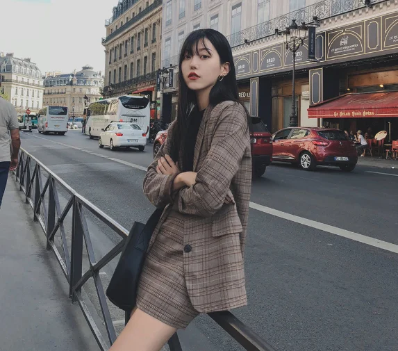 Костюмы в клетку с юбкой Женские винтажные осенние элегантные женские комплекты