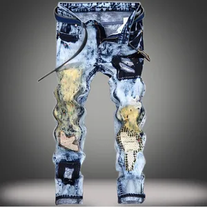 Джинсы мужские хлопковые, рваные, в стиле хип-хоп