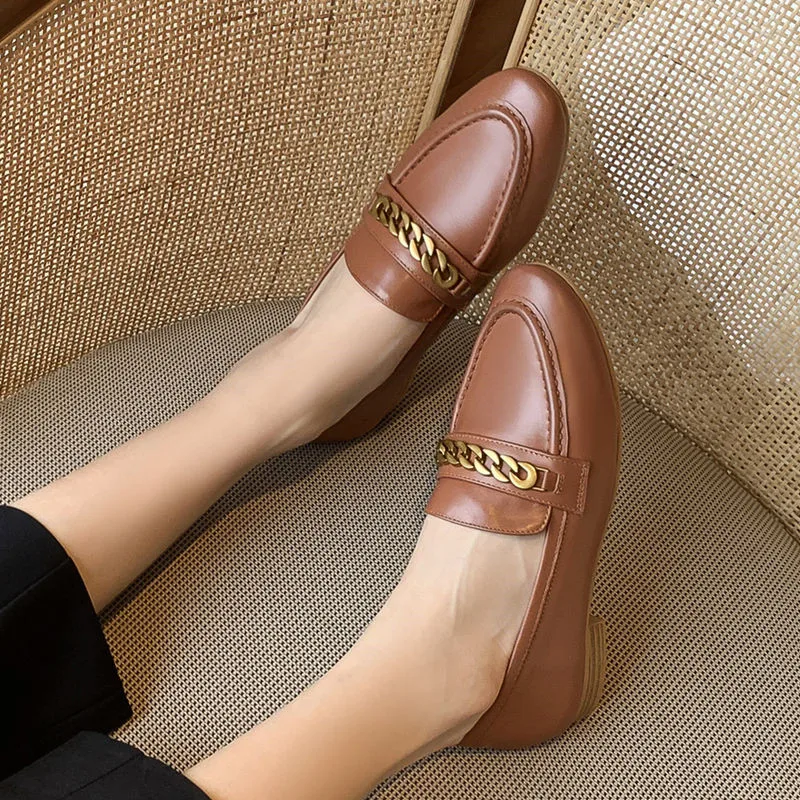 

FEDONAS Classic Design Women Shoes Metal Decoration Thick Heels Pumps Women 2021 Genuine Leather Working Office Lady Shoes Woman