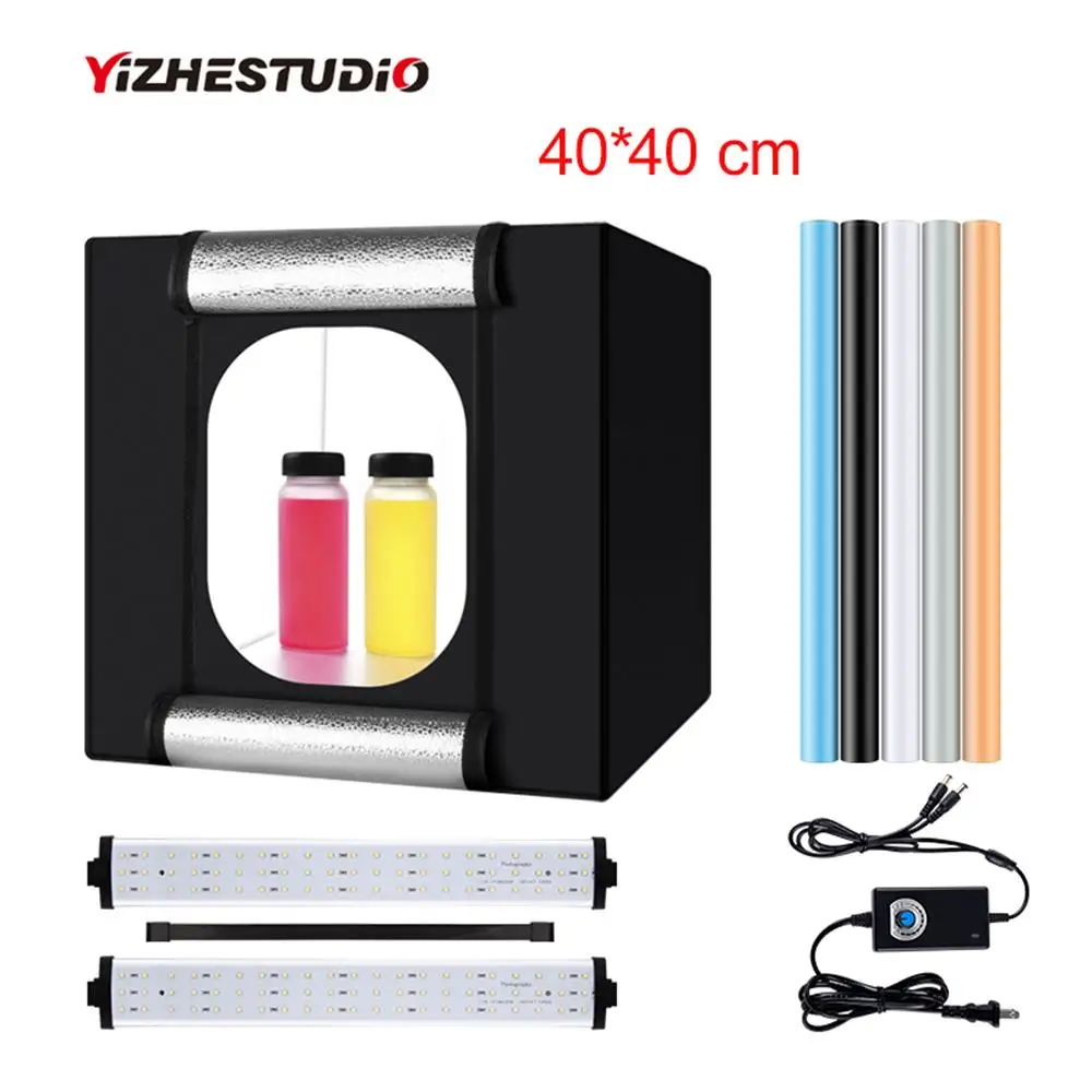 Yizhestudio photo box 40*40 cm LED Light box tabletop Shooting foldable Tent led studio box photobox for photography background