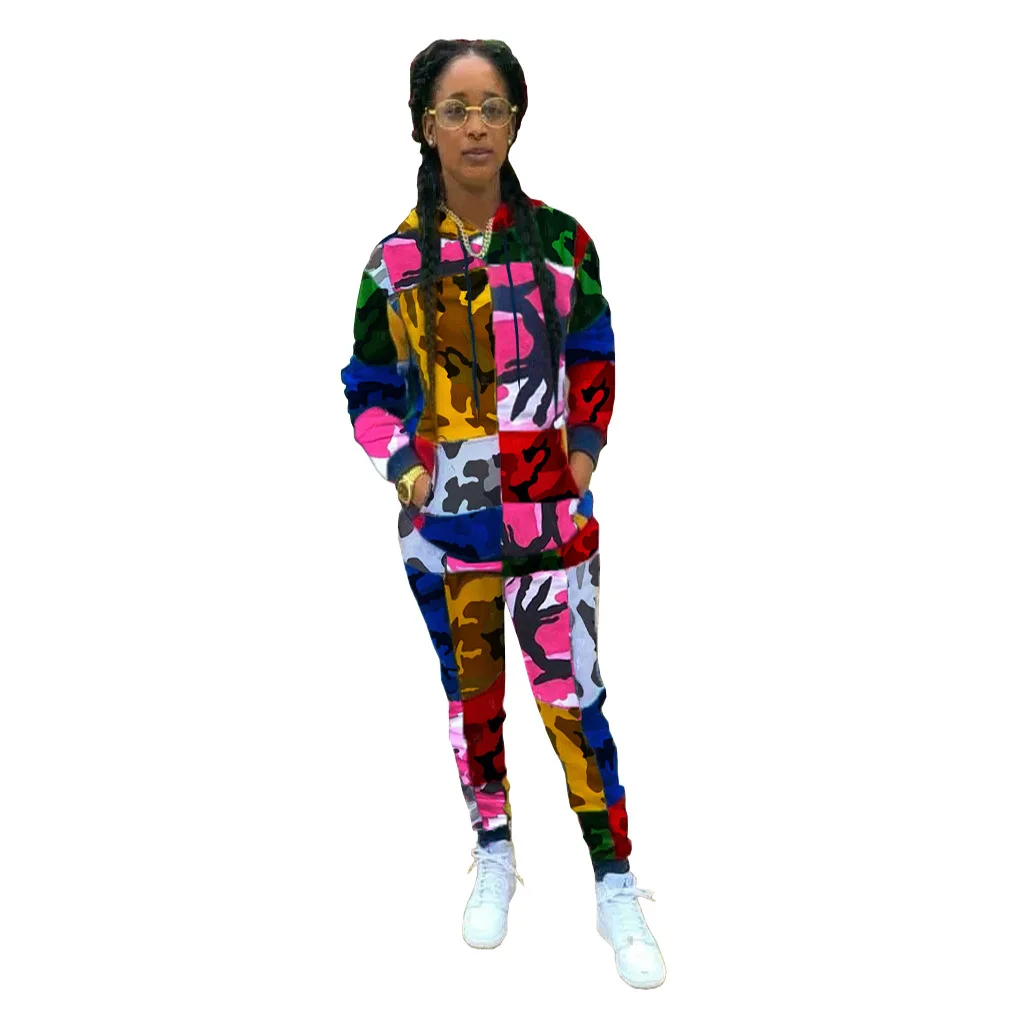 Женский костюм осень/зима Последняя мода для женщин Одежда с принтом камуфляж