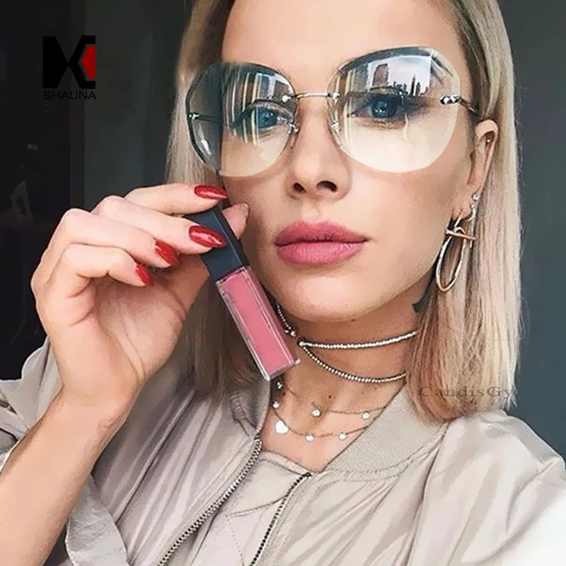 Женские большие очки без оправы SHAUNA классические розовые с градиентными