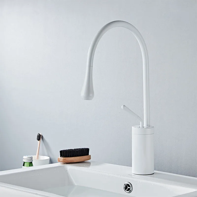 Матовый золотой черный белый смеситель для раковины однорычажный с поворотом на