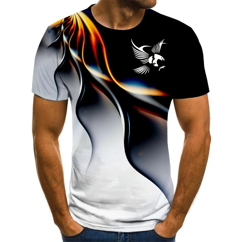 Летняя брендовая футболка с 3D-принтом американского Орла уличная рисунком огня и