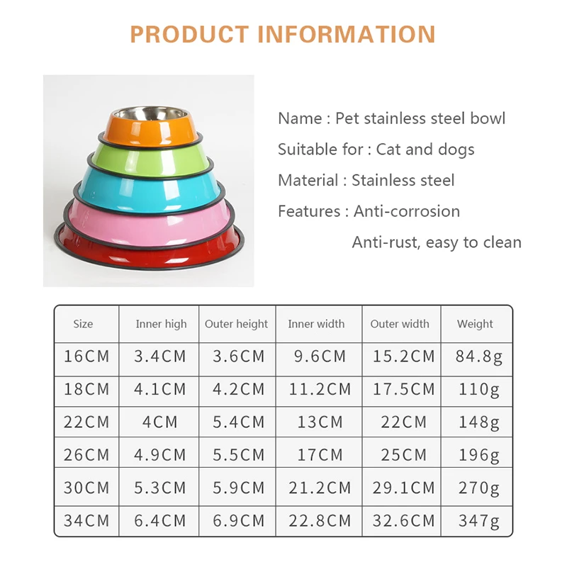 

Round Cat Bowls Single Stainless Steel Pet Bowls Easy To Clean Pet Water Bowls for Cat Non-slip Bottom Feeders Pet Products