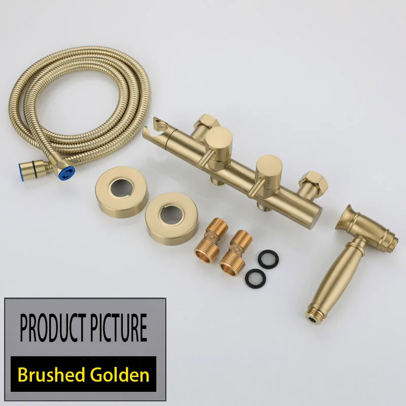 

Brushed Golden Brass Wall Mounted Hand Bidet Faucets Handhld Toilet Douche Tap Sprayer Shower Hygienic Faucet Set