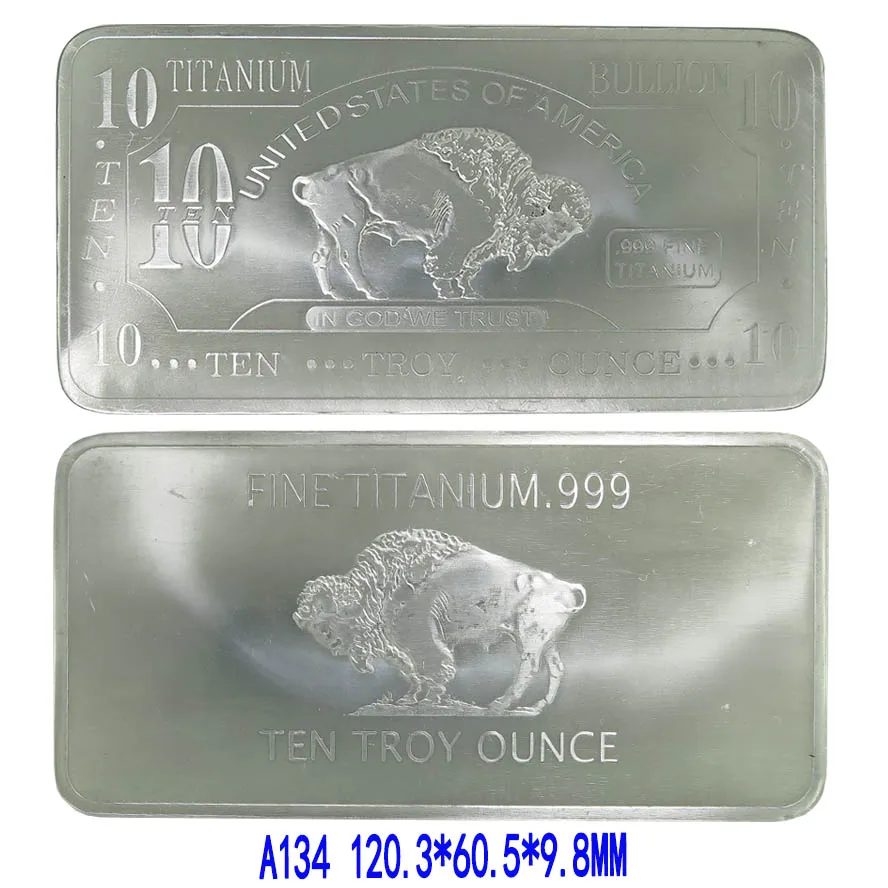 A134 титановый буйвол бар слитка мята 10 унций США Америки Тонкий Титан. 999 сувенир -