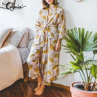 celmia women lounge robe cardigan kimonos pajamas 2021 celmia animal print long robes 34 sleeve bandage nightgown plus size 5xl