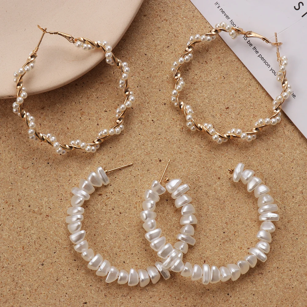 Женские серьги кольца с жемчугом большие жемчугом|Серьги-кольца| |