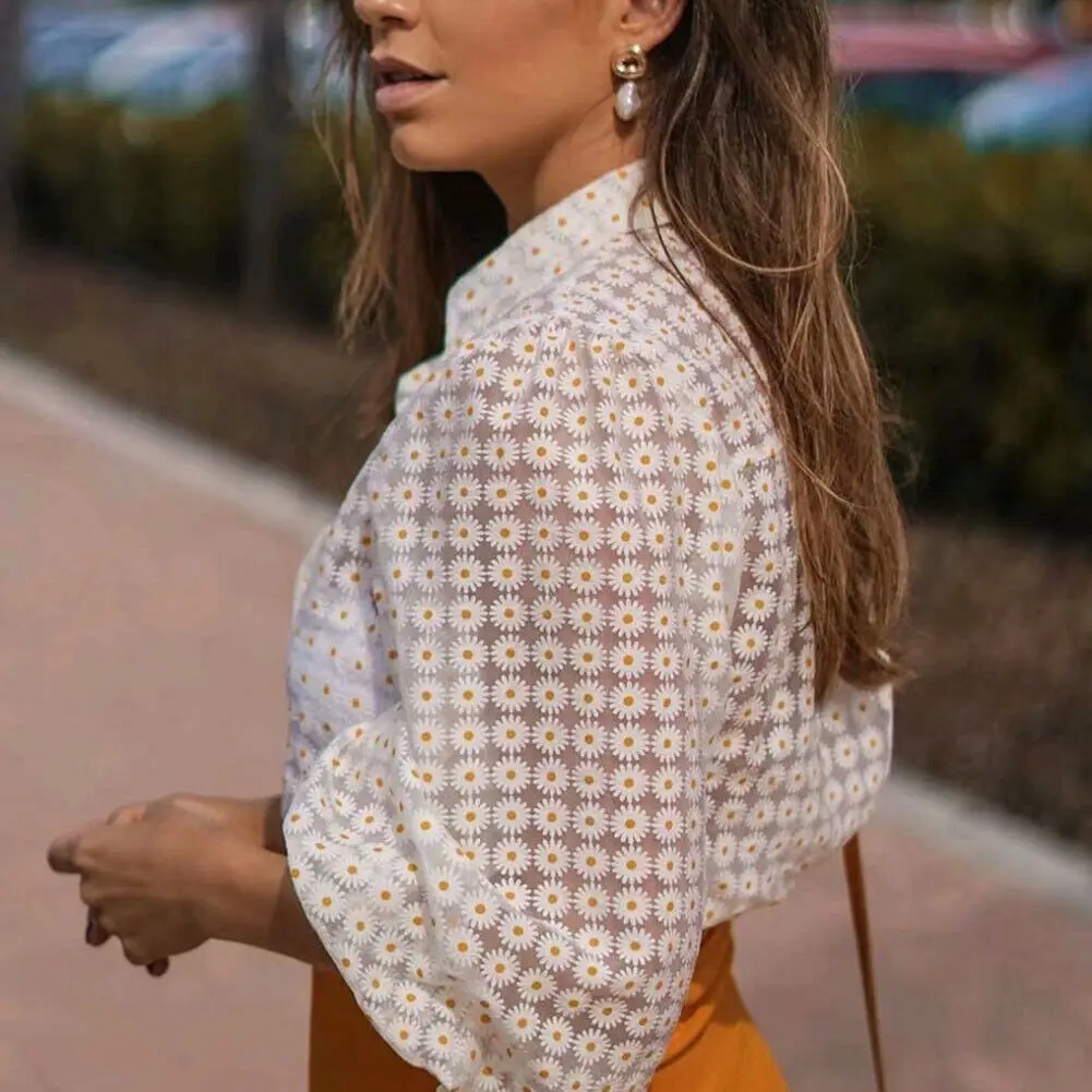 Женская прозрачная блузка с рукавами фонариками и отложным воротником|Блузки| |