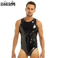 Iiniim, мужское нижнее белье, сексуальный комбинезон, Wetlook, лакированная кожа, Цельный купальник, Клубная одежда, с молнией сзади, боди, комбинезон для мужчин s