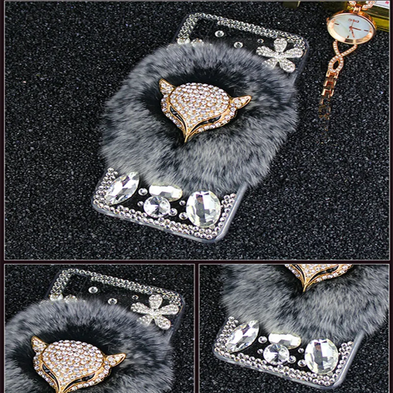 

Cover For Samsung S8 S8 Plus S6 S6 Edge Clear Rhinestone Luxury Real Hair Fox Diamond Case for S7 S7edge Note 8 9 10plus Coque