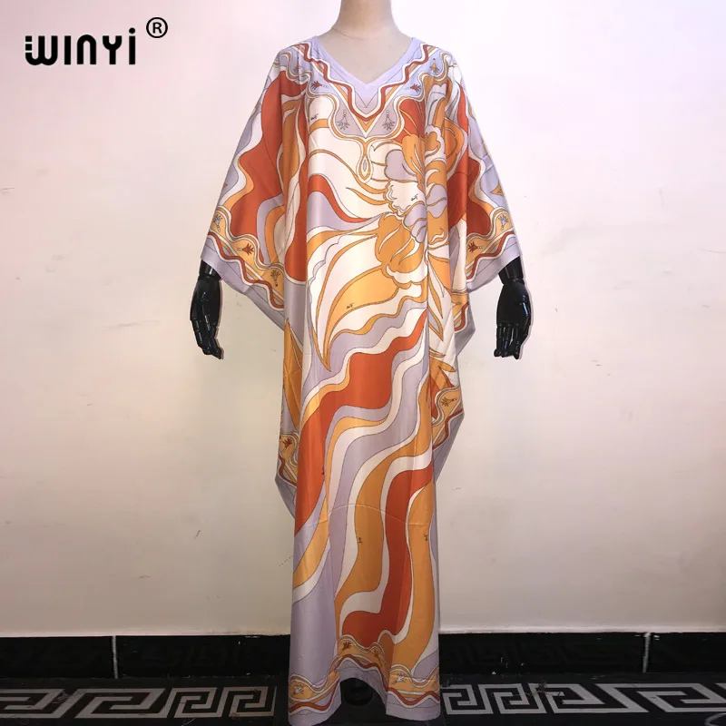 

long Dress Women Floor Length Batwing Sleeve Robe sexy MaxiFashion V Collar Gold Print High Elastic Silk Elegant New Autumn Tide
