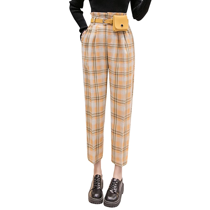 KINOMI Осенние клетчатые женские брюки в Корейском стиле с ремнем Женская рабочая
