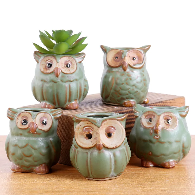

5 Pcs/Set Creative Ceramic Owl Shape Flower Pots 2020 New Ceramic Planter Desk Flower Pot Cute Design Succulent Planter Pot
