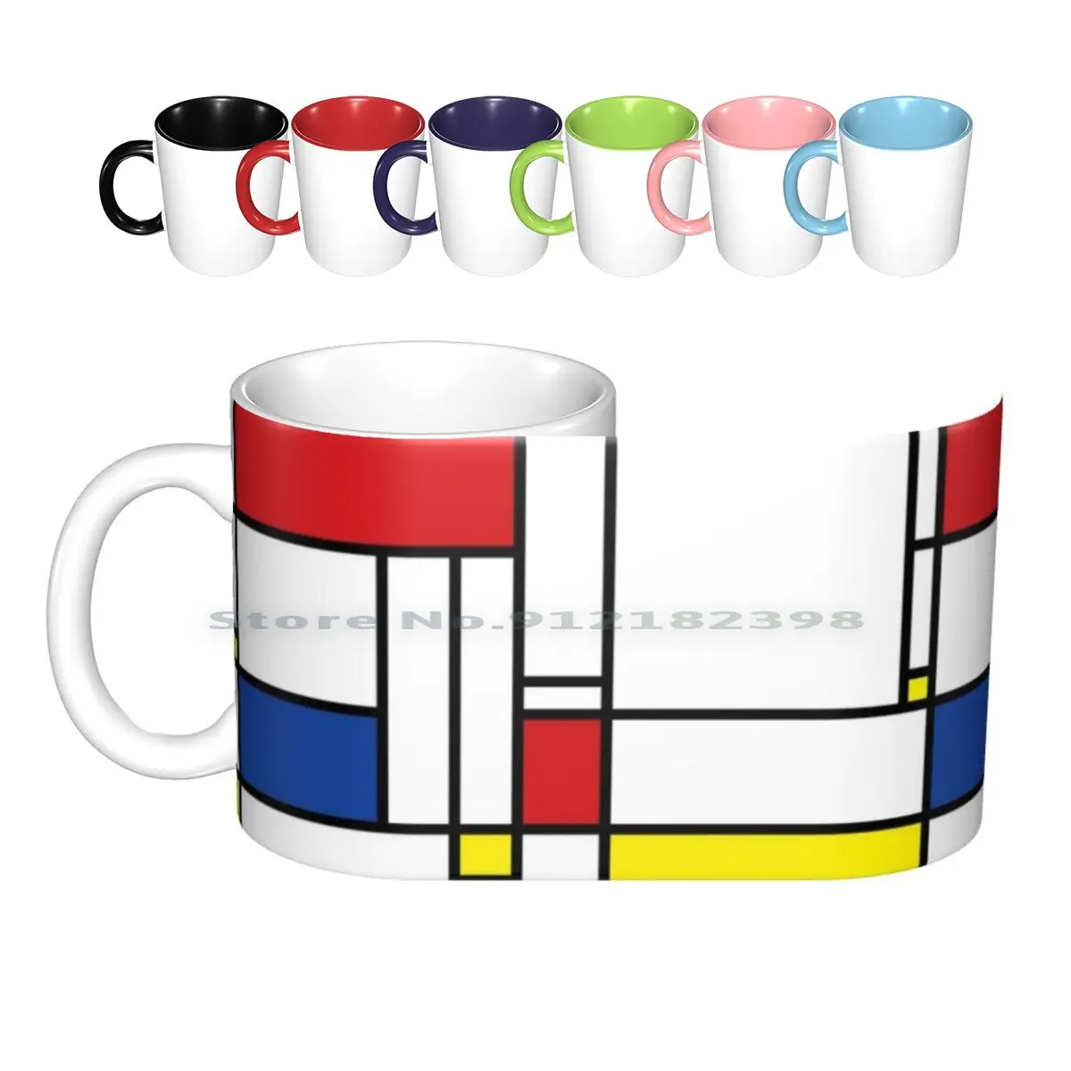 

Mondrian Minimalist De Stijl Modern Art  Fatfatin Ceramic Mugs Coffee Cups Milk Tea Mug Fatfatin Artistic Mondrian Minimalist