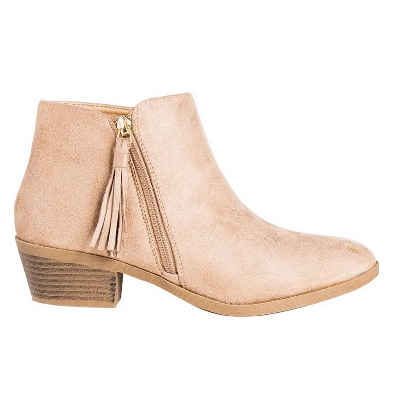 Женские ботинки на молнии с кисточками ботильоны острым носком толстом каблуке