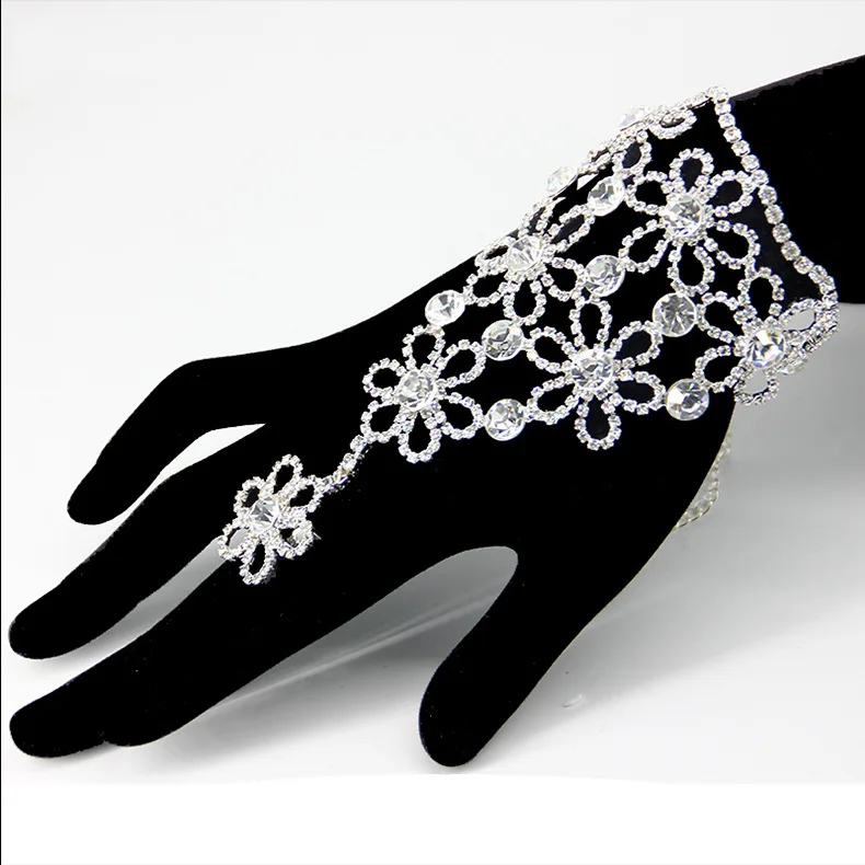 Модный Блестящий Браслет со стразами ручной работы цепочка звено палец кольцо