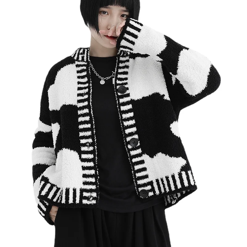 

Pattern Big Size Knitting Cardigan Women's Sweater Loose Fit O-Neck Long Sleeve New Fashion Tide Autumn Winter 2021 Sweaters