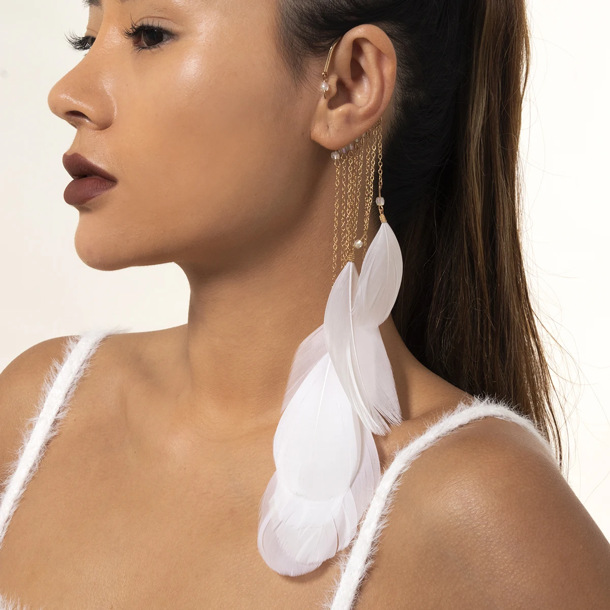 Женские винтажные серьги-каффы без прокола массивные длинные серьги-кисточки с