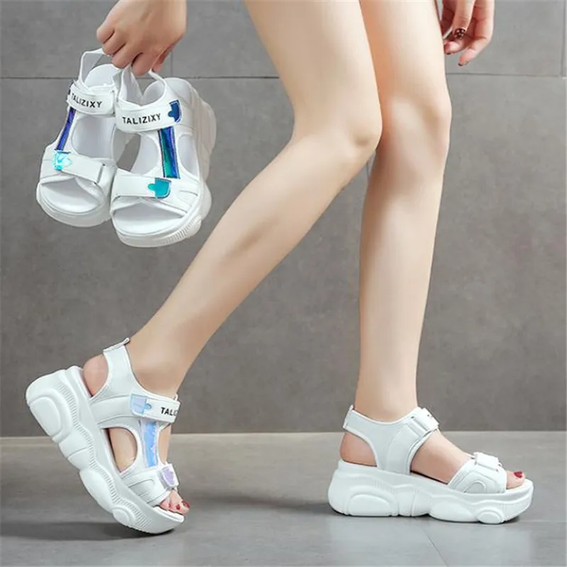 

new Summer Ladies Mesh Platform Sandals 7CM Wedges Thick Bottom Casual Women Sneakers Comfortable White Sandals