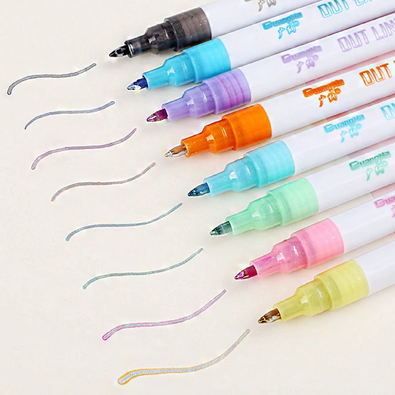 8 шт./компл. блестящие Контурные маркеры ручки креативные канцелярские постеры
