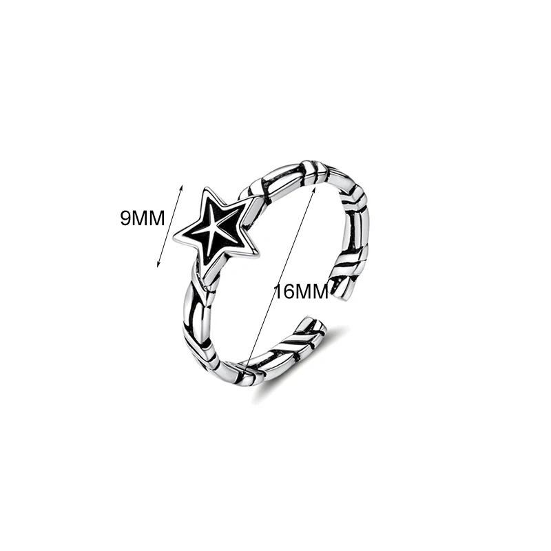 MEETSOFT Thai Silver Opening Ring With 925 Stamp For Women Simple Adjustable Retro Small Star Jewelry Gift | Украшения и