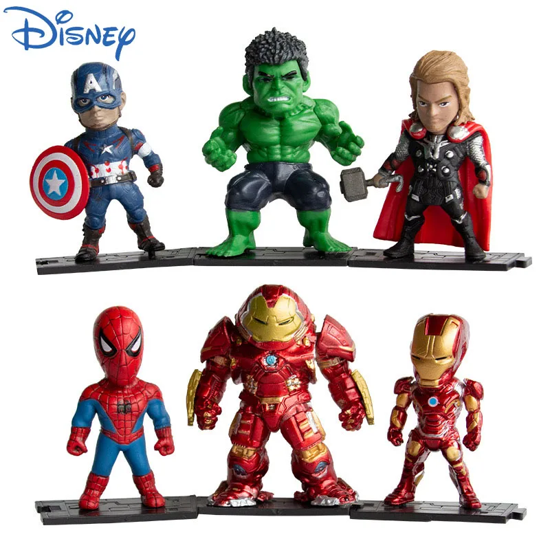 

6pcs/lot Marvel Figures Iron Man Captain America SpiderMan Hulk Action Figures Avengers PVC Model Toys Children's Gift
